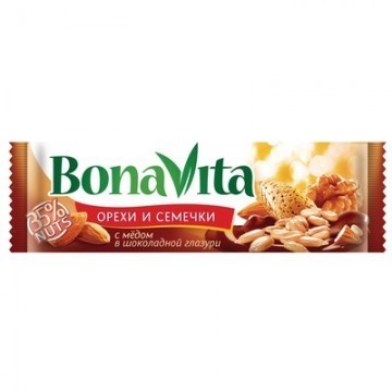 Батончики BONA VITA (Бона Вита) орех в шоколадной глазури  (семена подсолнуха, орех, мед) 35г