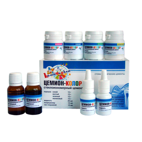Цемент Стеклоиономерный Цемион-колор (15гх4 + 13млх2+15мл+15мл) (зеленый)