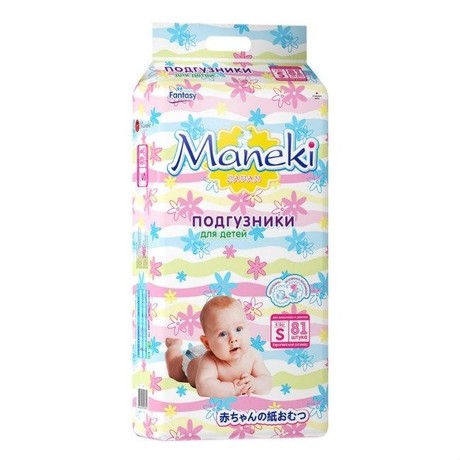 Подгузники MANEKI Fantasi разм. S (4-8кг), 81 шт.