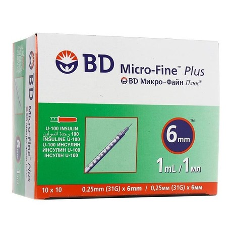 Шприц инсулиновый Micro-Fine + с иглой 1мл U-100 (3-х комп.) , 10 шт.