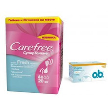 Тампоны гигиенические O.B. ProComfort Normal, 16 шт. + Carefree Wite Cotton feel, 20 шт.