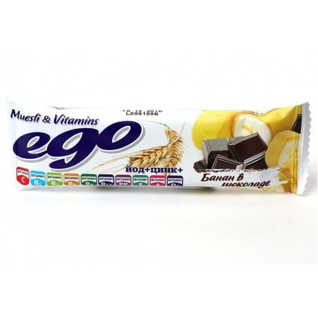 Батончики мюсли EGO банан с йодом и витаминами в молочном шоколаде 25г