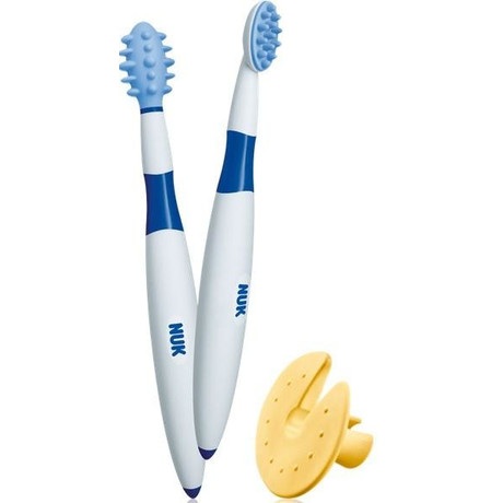 Массажер NUK тренажер с защитным кольцом (щетка учеб. + грызунок) (6-15 мес.) (арт. 10 256 205)