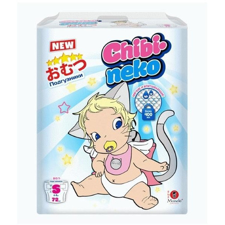 Подгузники MANEKI Chibi-Neko (с 4-8кг) разм. S, 72 шт.