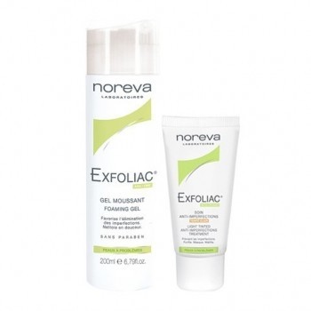 Набор NOREVA Exfoliac (очищающий пенящийся гель 200мл + крем тональный для проблемной кожи светлый 30мл)