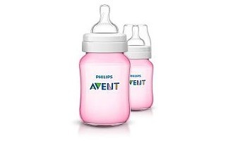 Бутылочка детская AVENT для кормления с рисунком 260 мл, 2 шт.  (арт. 80028) розовая
