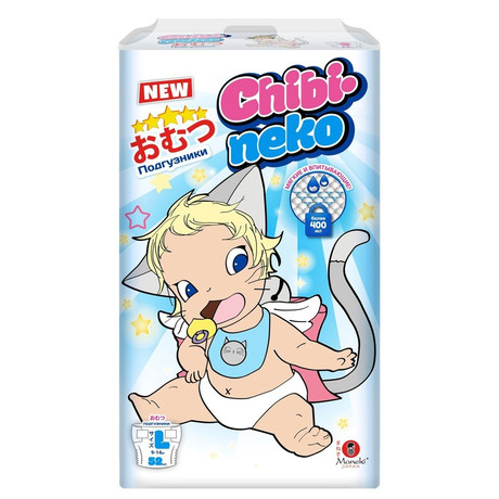 Подгузники MANEKI Chibi-Neko (с 9-14кг) разм. L, 52 шт.