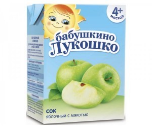 Сок БАБУШКИНО ЛУКОШКО яблоко (с 4 мес.) 200мл + мес. т/пак.