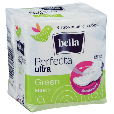 Прокладки гигиенические BELLA "Белая линия" Perfecta Green Ultra, 10 шт. (drainette)