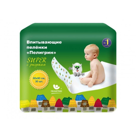 Пеленка ПЕЛИГРИН Супер плюс впитывающие 60 х 90, 30 шт.