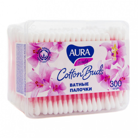Ватные палочки AURA BEAUTY, 300 шт.  (стакан)