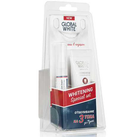 Зубная паста GLOBAL WHITE отбеливающая 30мл + гель отбеливающий 5мл + капа