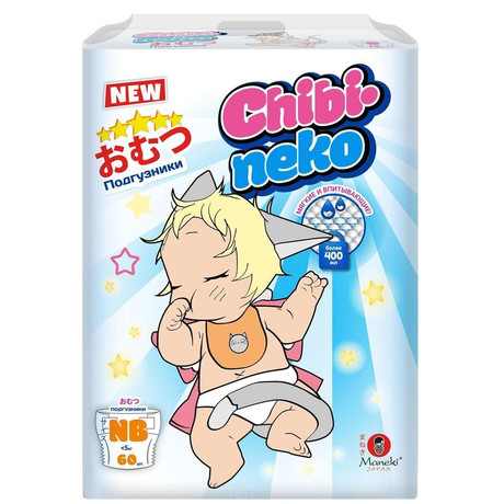 Подгузники-трусики MANEKI Chibi-Neko NB (до 5кг), 60 шт.