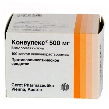 Конвулекс капсулы кишечнорастворимые 500мг, 100 шт.