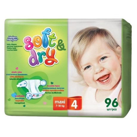 Подгузники HELEN HARPER Soft&Dry Maxi (9-18кг), 96 шт.
