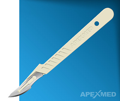 Скальпель APEXMED одноразовый стерильный №22 (нержавеющая сталь с пластмассовой  ручкой) 