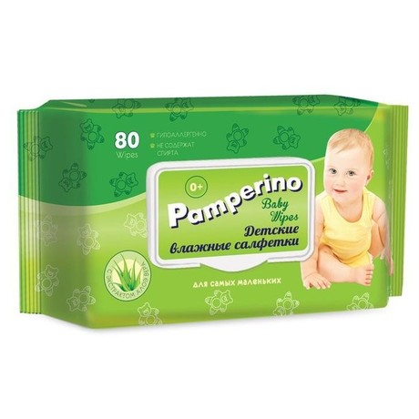 Салфетки детские ПАМПЕРИНО влажные с алоэ вера, 80 шт. + под.
