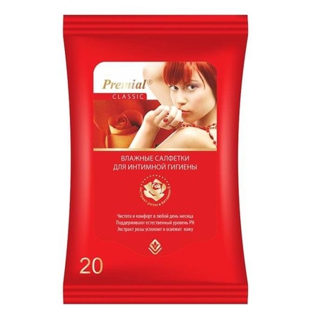 Салфетки PREMIAL влажные для интимной гигиены, 20 шт.  (женские)