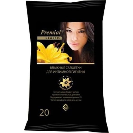 Салфетки PREMIAL влажные для интимной гигиены с экстрактом лилии, 20 шт.