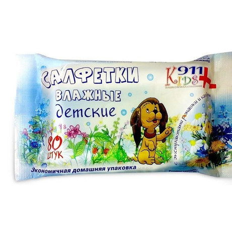 911 Кидс салфетки влажные, 80 шт.   ромашка/календула