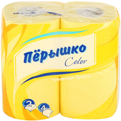 Бумага туалетная ПЕРЫШКО, 4 шт.   (желтая)