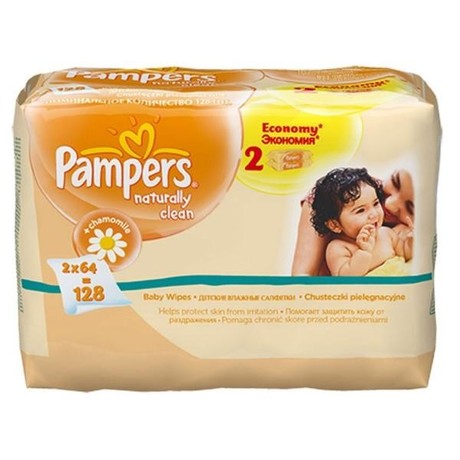 Салфетки детские ПАМПЕРС Naturally clean   2х64 шт.
