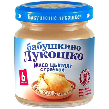 Пюре БАБУШКИНО ЛУКОШКО цыпленок/гречка ("Курочка ряба") (с 6 мес.) 100г