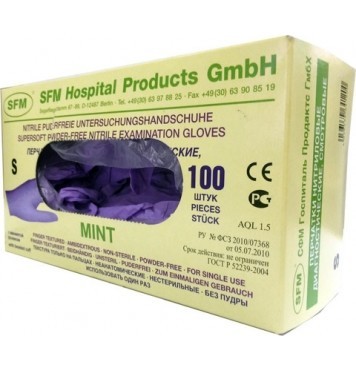Перчатки смотровые нестерильные  разм. M (нитриловые неопудренные синтетические текстурированные ) (фиолетовые) (с запахом мяты)