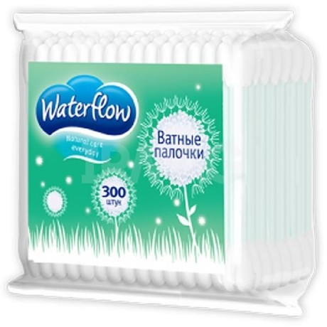 Ватные палочки WATERFLOW, 300 шт.  (пакет)