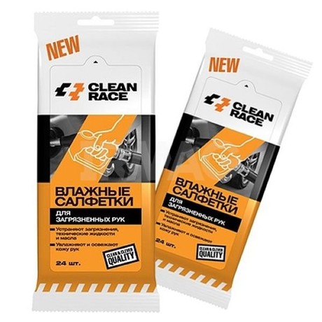 CLEAN RACE салфетки влажные для загрязненных рук, 24 шт.