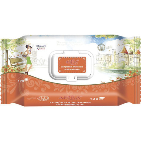 Салфетки AMRA Travel Prague  влажные освежающие, 120 шт.