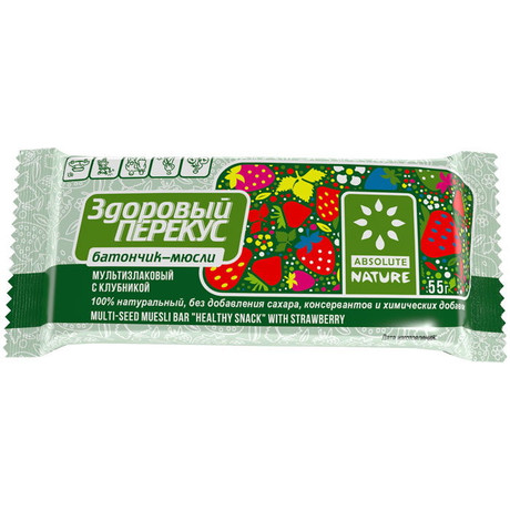 Батончики мюсли ЗДОРОВЫЙ ПЕРЕКУС клубника 55 г