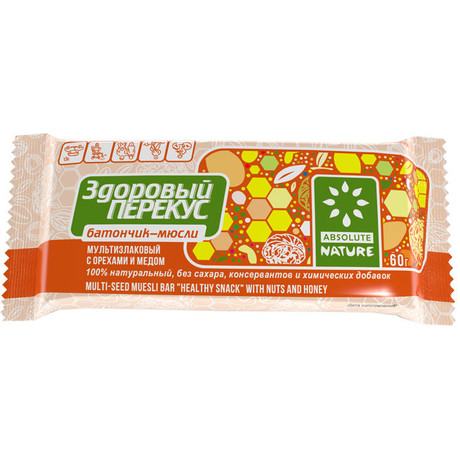 Батончики мюсли ЗДОРОВЫЙ ПЕРЕКУС ореховый с медом 60 г