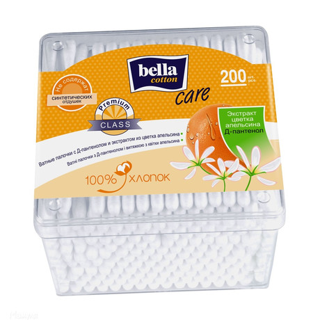 Ватные палочки BELLA BABY Happy с ограничителем с экстрактом из цветка апельсина и д-пантенолом, 200 шт.