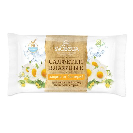 Салфетки СВОБОДА Деликатный уход целебных трав влажные, 60 шт.