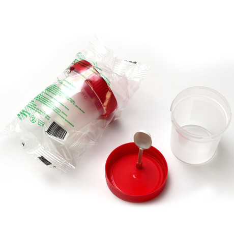 Контейнер для сбора биоматериалов 60мл стерильный БПАМК-60-04-ЕЛАТ полимерный с лопаткой в инд. упак.