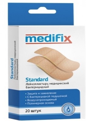 Лейкопластырь бактерицидный MEDIFIX (Медификс) Стандарт 1,9см х 7,2см, 20 шт. (полимерная основа) натуральный "Импэкс-Мед"
