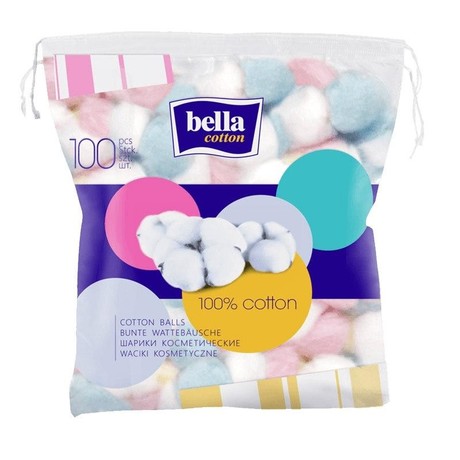 Ватные шарики BELLA, 100 шт.  цветные