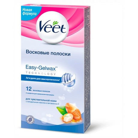 VEET EASY GEL WAX восковые полоски для чувствительной кожи, 12 шт. 