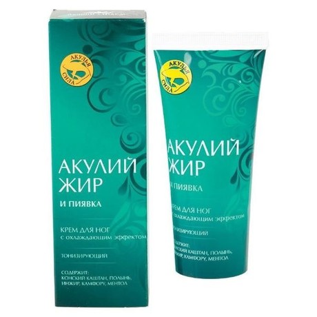 Гель АКУЛИЙ ЖИР и ПИЯВКА с троксерутином и каштаном для ног тонизирующий с охлаждающим эффектом 75мл