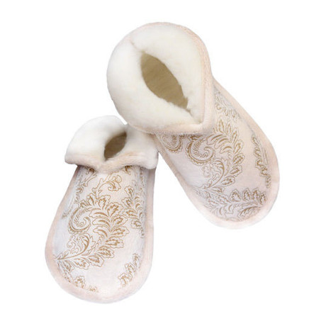 Тапочки из овечьего меха Меркуры (велюр. верх) разм. 37-38 (бел.-золото)