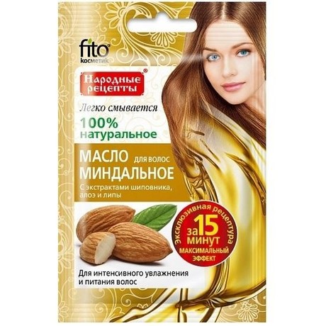 Масло натуральное ФИТОКОСМЕТИК Миндальное для волос экстракт шиповника, алоэ и липы 20мл