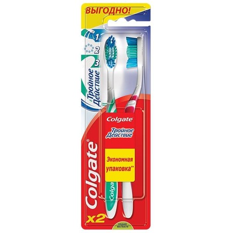 Зубная щетка COLGATE Тройное действие средняя 2 шт.