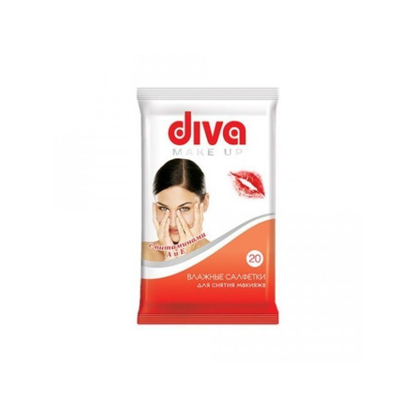 Салфетки ДИВА влажные для снятия макияжа, с витаминами A и E, 20 шт.