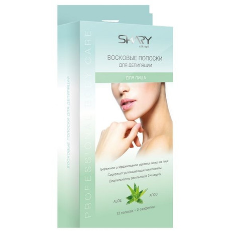 Восковые полоски SHARY для лица Алоэ, 12 шт. +салфетки 2 шт.