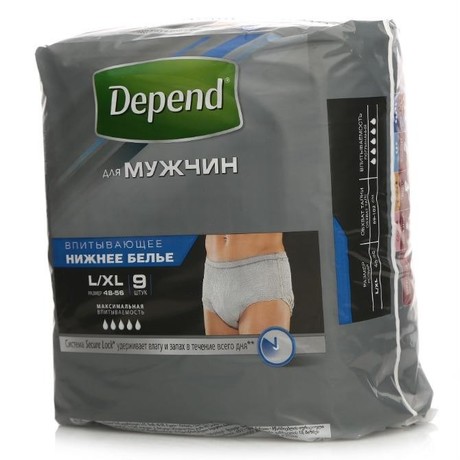 Подгузники-трусики для взрослых DEPEND мужские разм. L/XL, 8 шт.