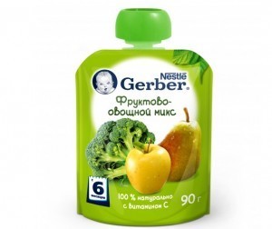Пюре ГЕРБЕР фруктово-овощной микс 90г (мягк. упак.)