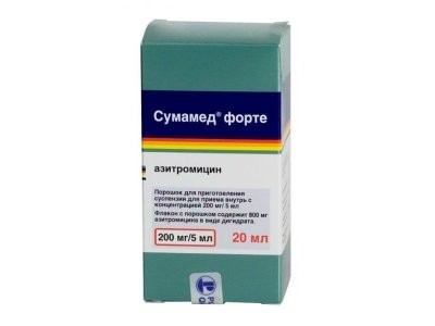 Сумамед форте флакон (порошок для приготовления суспензии для приема внутрь) 200мг/5мл 20мл