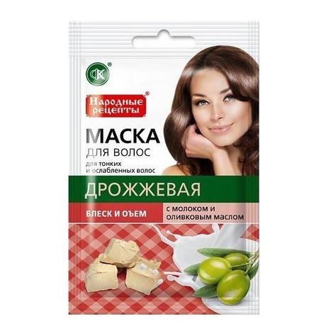 Маска косметическая НАРОДНЫЕ РЕЦЕПТЫ Дрожжевая для волос объем и блеск 30мл