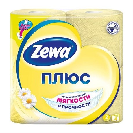 Бумага туалетная ZEWA Plus 2-слойная ромашка, 4 шт.  (желт.)
